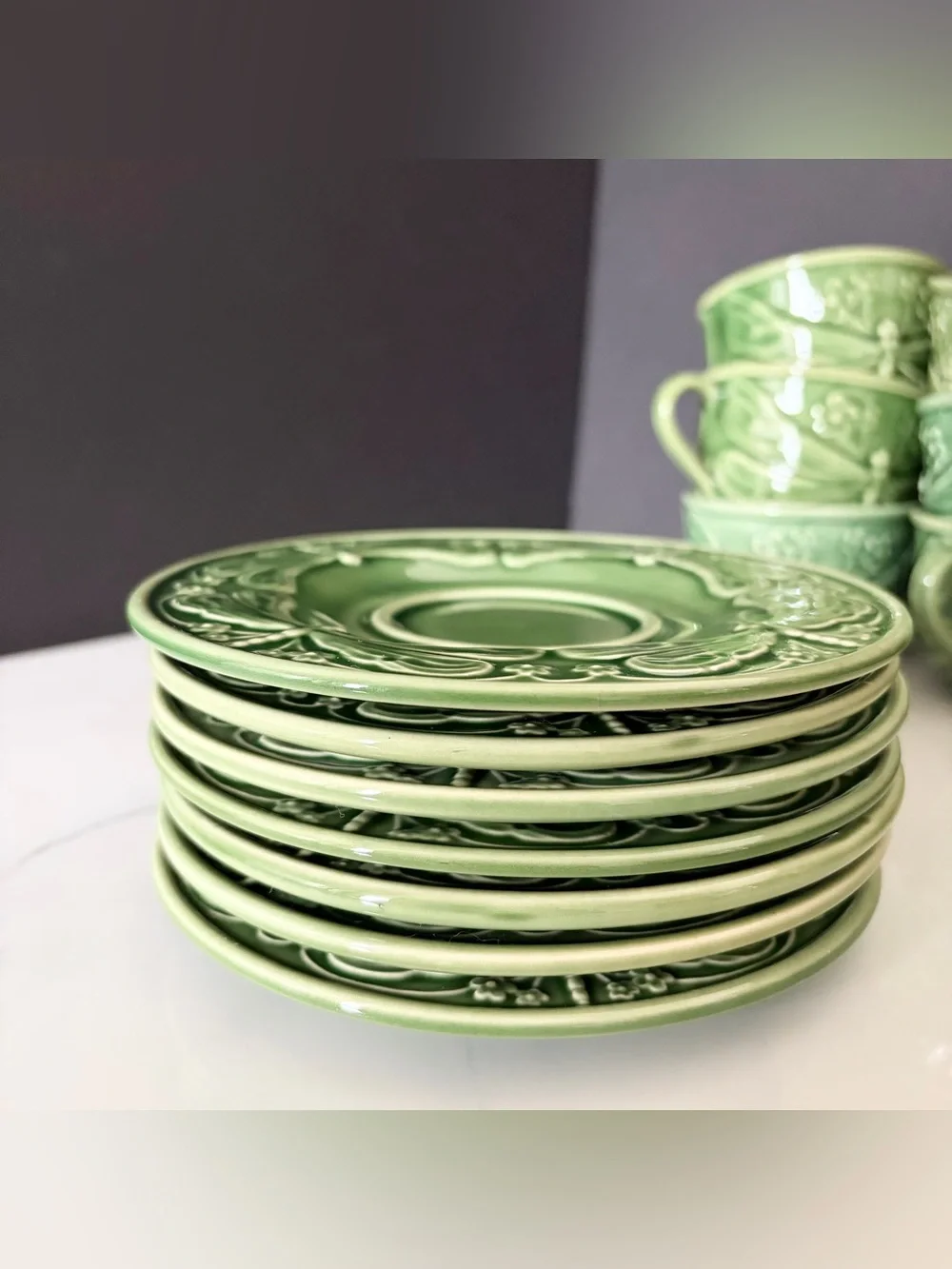 SET of 6 Dragonfly Cup & Saucers - For World Market by Bordallo Pinheiro
